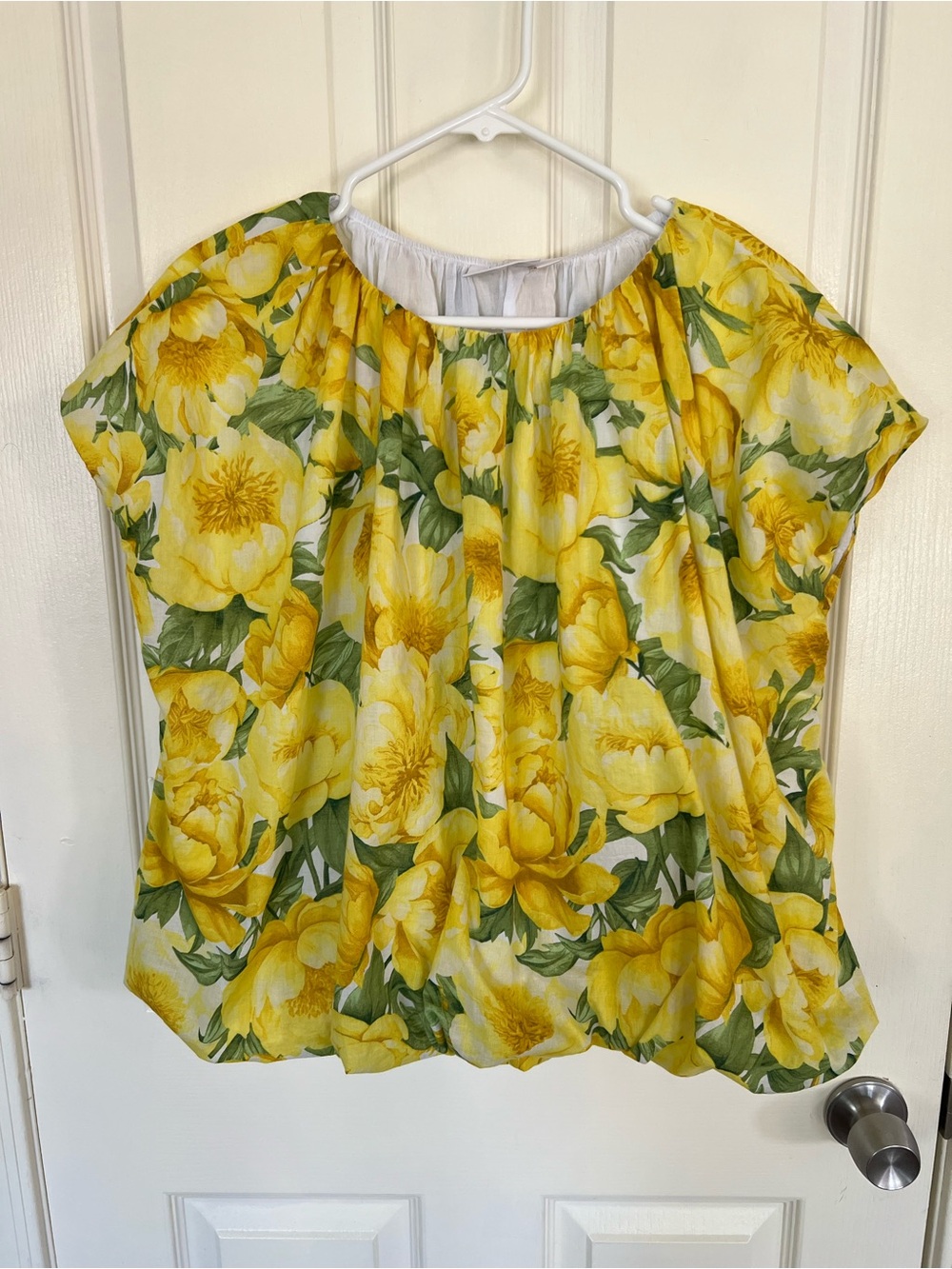 Carla Rockmore Collection Bubble Yellow Peony Floral Peasant Blouse Size Large